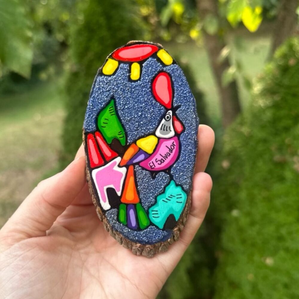 Handmade El Salvador Souvenir Painted Wood Art Decor Magnet Colorful